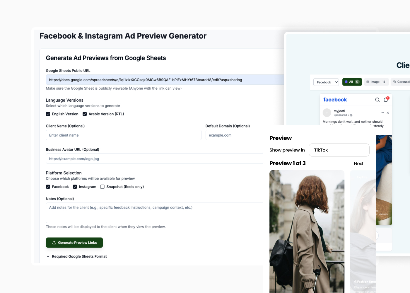 Ads preview UI